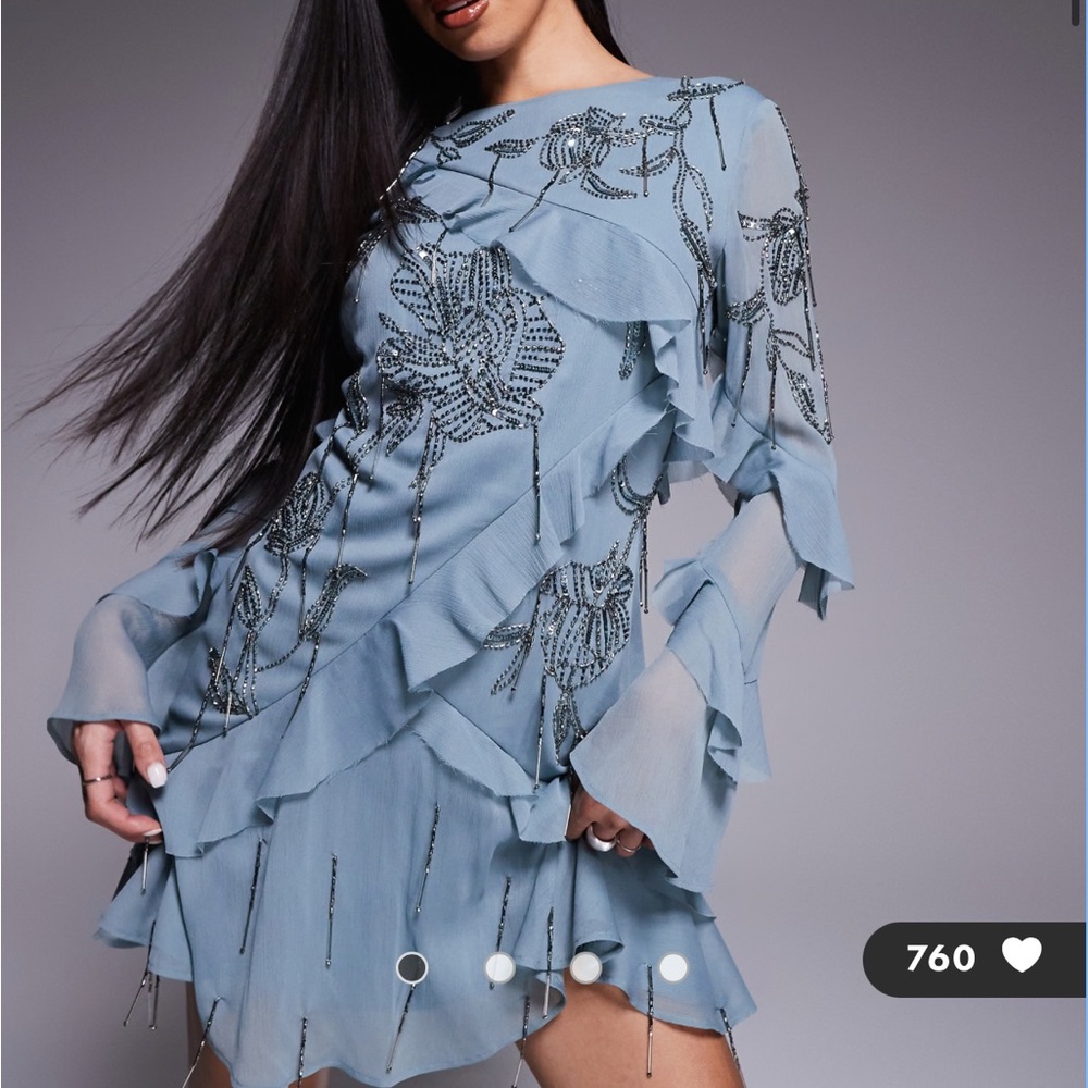 ASOS Asymmetrical Blue Dress with Beaded Detail